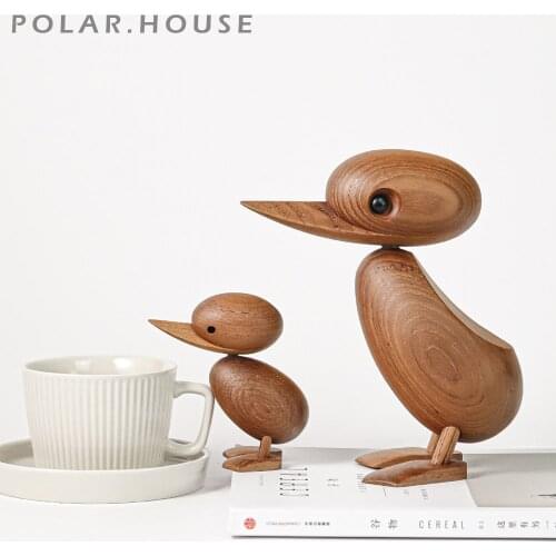 Famous Wooden Duck Figurines Home Decor Crafts Room Decoration Wood Dolls Duck Mom and Baby Miniatures Nordic Designs Gifts Toys