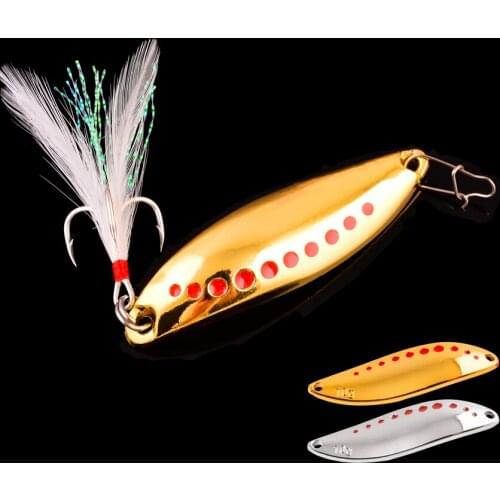 1Pcs Metal Spinner Spoon Fishing Lures 2.5g-25g Gold Silver Artificial Bait With Feather Treble Hook Trout Pike Bass Tackle