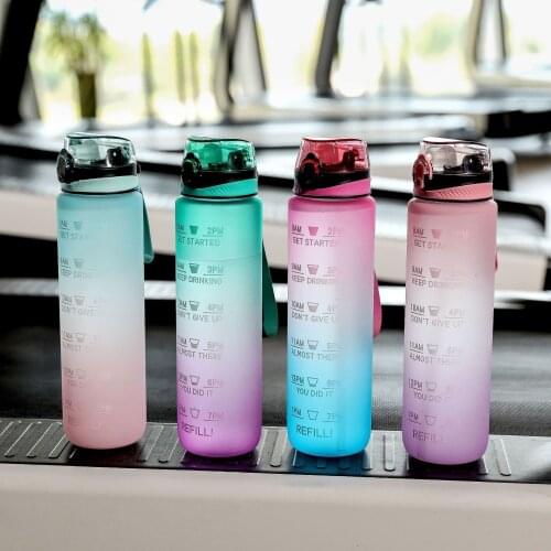 1000ml gradient Motivational Tritan Water Bottle with Time Marker Leakproof Bottle for Fitness talent out Sports cup