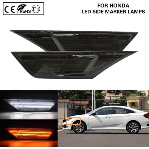 2pcs Smoked For Honda Civic 2016 2017 2018 2019 2020 2021 LED Side Marker Light Turn Signal Lamp light(Amber)LED Running light