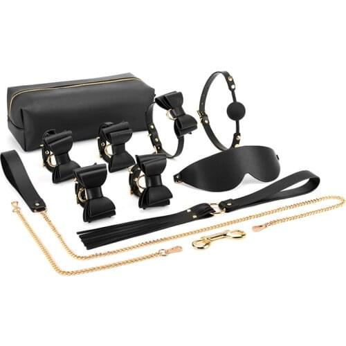 PU Leather BDSM Bondage Kits Bow Tie Handcuff Ankle Cuffs Collar Choker Bowknot Restraints Set Sex Toys for Couples Adult Games