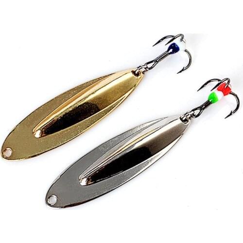 1pc Winter Ice Fishing Lure Fishhooks 55mm/8g Gold Silver Metal Spoon Spinner Hard Baits With Treble Hook For Trout Pike