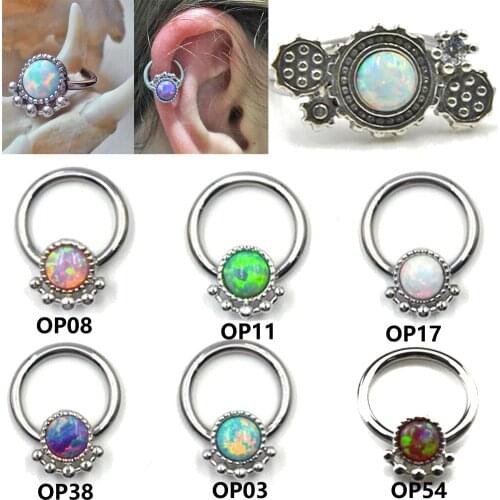 BOG-1PC Charming Opal Septum Clicker Nose Ring Opal Captive Bead Ring Ear Cartilage Hoop Piercing Nipple Ring Piercing jewelry