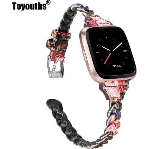 Leather Bands for Fitbit Versa/Versa 2 Women Men Slim Handmade Weave Wristband Braided Strap Replacement Bracelet Accessories