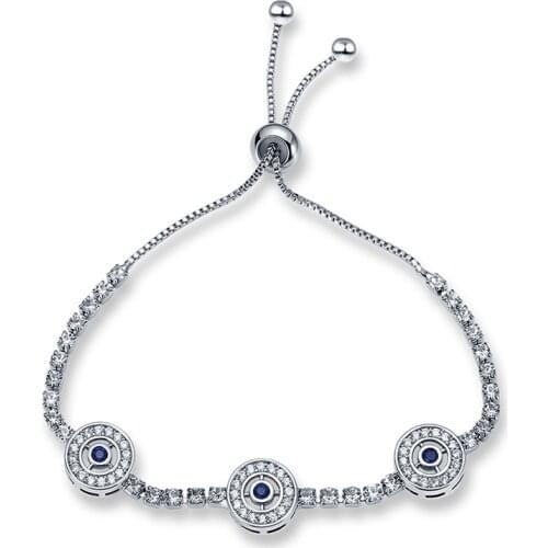 PANDACH 100% Real 925 Sterling Silver Bracelet Light Luxury Clear Zircon Bracelet Adjustable Blue Eye For Women Jewelry CMB82