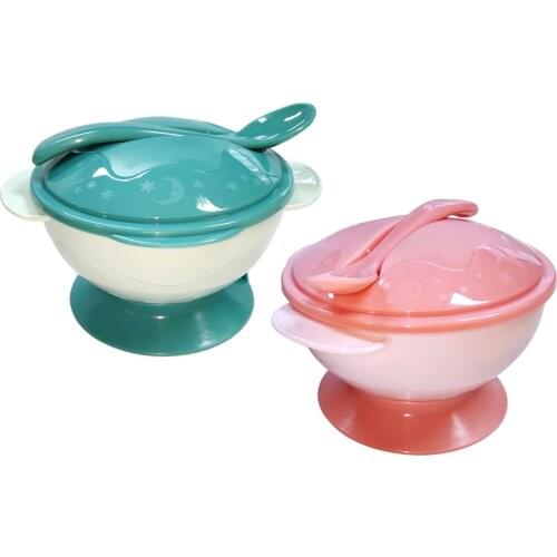 Baby Sucker Bowl Childrens Tableware Baby Learning Dish with Bowl Set Baby Feeding Bowl Spoon Dishes Kids Assist Training