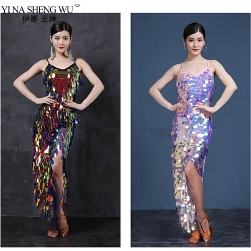 Long Gypsy Dress Sexy Sequin Shining Ballroom Dance Women Top Adults Belly Dance Costume Custom Skirt Suit Oriental Clothes