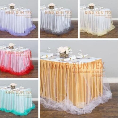 For Wedding Decoration Ice Silk Table Skirt \ Table Cloth Skirting With Tutu Valance Fabric Curtain