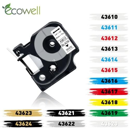 Ecowell 6mm Multicolor 43613 43610 ribbon Cassette Compatible for Dymo D1 43613 Label tape for Dymo label manager 280 160 420P