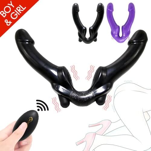 Strapless Strap-on Dildo Vibrator for Couples Lesbian Double Heads Realistic Dildo Vibrator Massager G-Spot Stimulate Clitoris