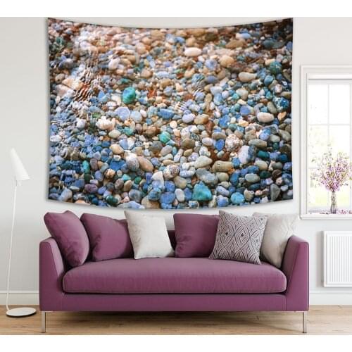 Tapestry Colorful Stones and Rocks Under Water in Leland Lake Michigan Nature Scenery Decorative Photo Blue Beige