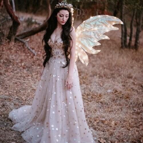 Sweetheart Neck Star Sequin Detachable Sleeves High Slit Backless Floor-length with A Train Elegant Luxury Party Gown Prom Dress