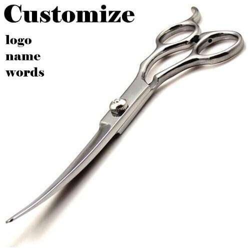 Custom Two-tailed curved 7 inch Animal grooming bent hair scissors Pet barber dog cutting scissor shears hairdressing scissors