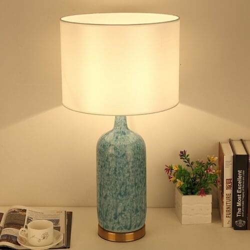 Nordic Modern Country Blue Ceramic Table Lamp For Living Room Study Bedroom Bedside Lamp American Retro Decorative Night Light
