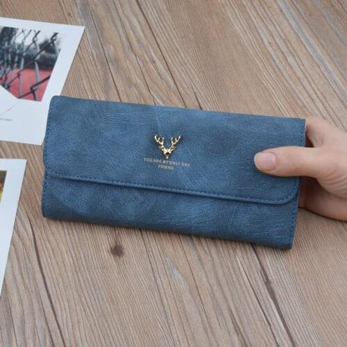 Women Wallets Deer Head Pu Leather Long Clutch Bag Female Fashion Three Fold Coin Purses Card Holder Ladies Money Clip