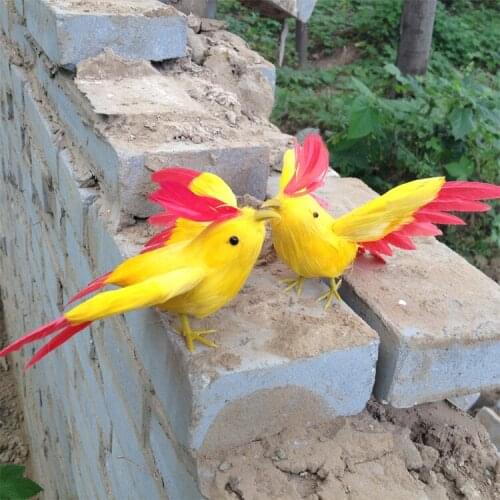 2 pieces mini simulation bird model foam&furs wings yellow&red bird doll gift about 12cm 1340