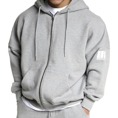 Autumn New Men Gyms Fitness Hooded Sweatshirt Brand Bodybuilding Long Sleeve Zipper Hoodies Cotton Loose Joggers Clothes