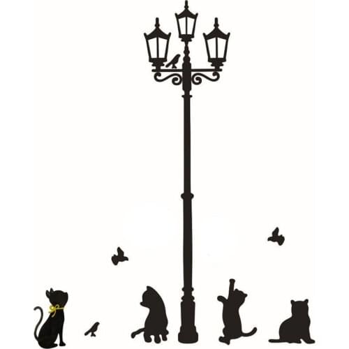 Cats Street Lamp Lights Stickers For Wall Decal Removable PVC Wallpaper for living room Art Vinyl Decor 33cm*60cm Wall Stickers