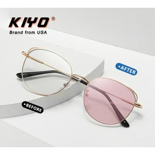 KIYO Brand 2021 New Women MenCat Eye Photochromic Anti-Blue Light Sunglasses Metal Fashion Sun Glasses UV400 Driving Eyewear9714