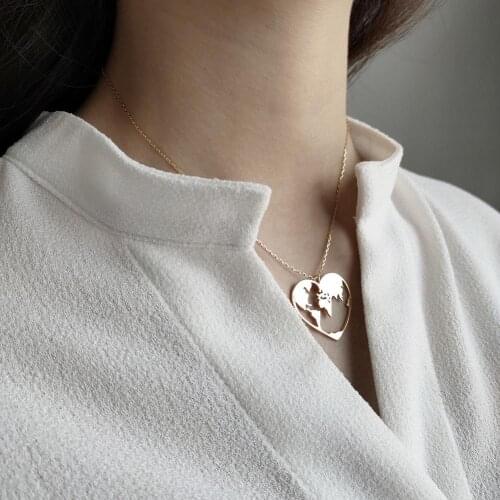 1pc Authentic 925 Sterling silver personality Golds love Heart Map Pendant Necklace JEWELRY TLX407