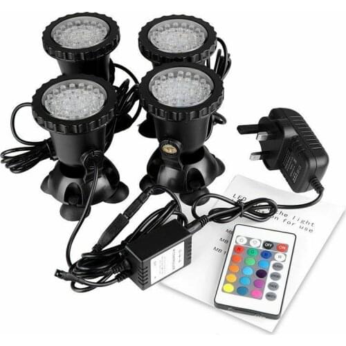 4 in1 IR Remote Control RGB submersible Spotlight Underwater Aquarium Fish Tank Pool Pond Garden Fountain Lamp IP68 Multicolor