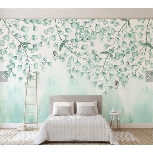 Custom 3D wallpaper, fresh green leaves watercolor murals for living room bedroom sofa TV backdrop home decor wallpaper