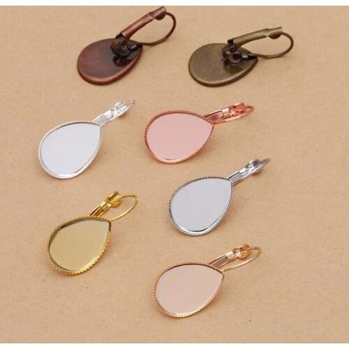 BASEHOME 20pcs/lot Waterdrop Shape Blank Earring Settings Cabochon Base Fit 10x14/13x18/18x25 mm Cabochon Cameo DIY Ear Jewelry