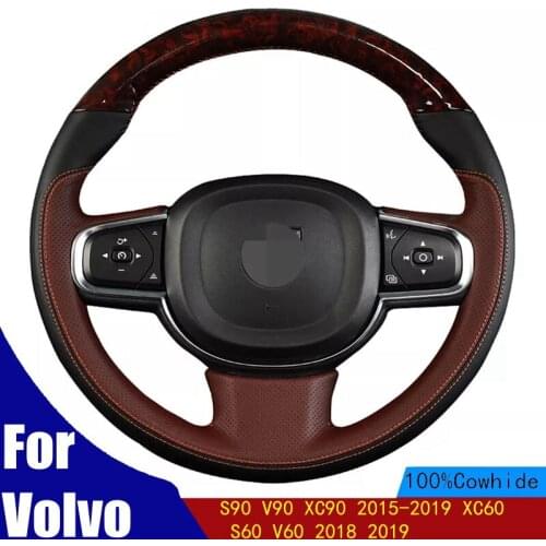 DIY Hand-stitched Car Steering Wheel Cover Comfortable Genuine Leather For Volvo S90 V90 XC90 2015-2019 XC60 S60 V60 2018 2019