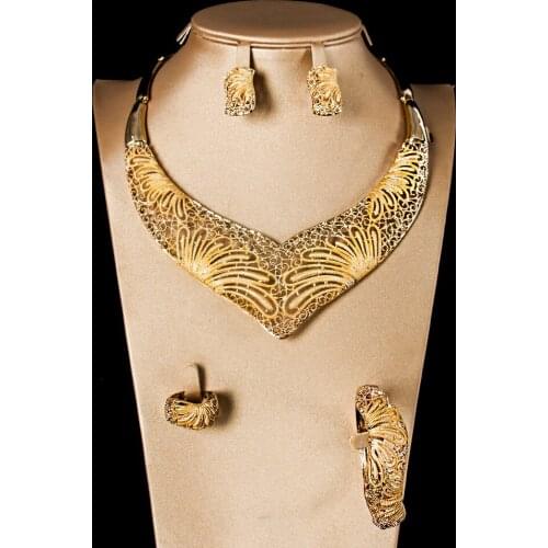 Sakura Love Glamour Woman African Jewelry Set Glamour Bride Ring Necklace Bracelet Gold Earrings Wedding Fashion Style Party