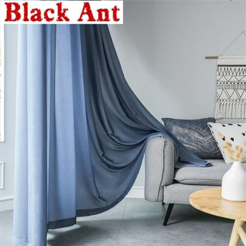 Blue Chiffon Sheer Curtains With Pendant For Living Room Light Luxury Window Screen Semi-Shading Bay High End Gauze X-JD1080