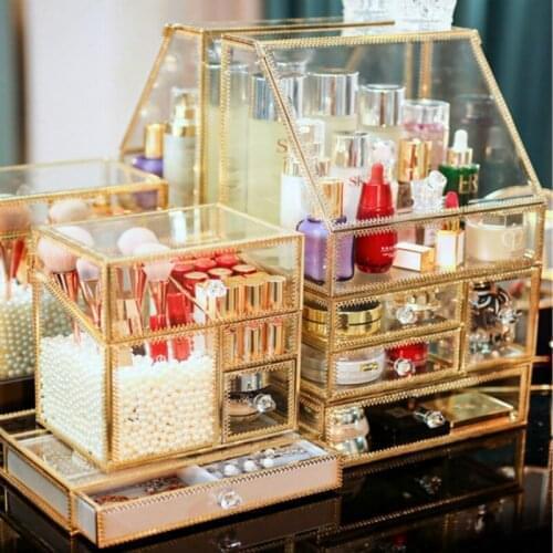 Glass Cosmetics Storage Box Dust Dressing Table Acrylic Desktop Lipstick Skin Care Brush Rack
