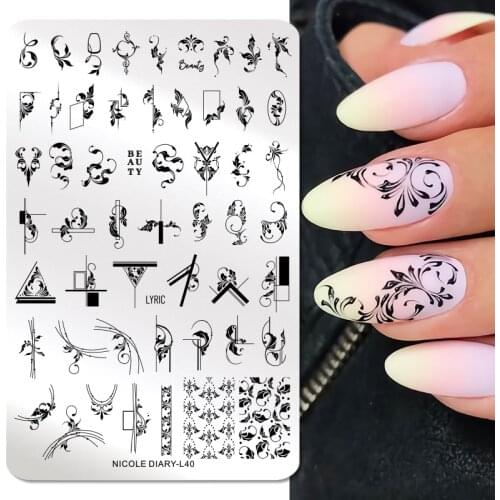 NICOLE DIARY Big Russian Flower Line Nail Stamping Plates Cute Cartoon Cat Rabbit Animals Stamp Templates Printing Stencil Tool