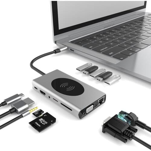 USB C HUB Type C To USB 3.0 HUB 4K HDMI PD 87W Charger Adapter For MacBook Pro USB-C Splitter Phone Wireless Charger USB HUB 3 0