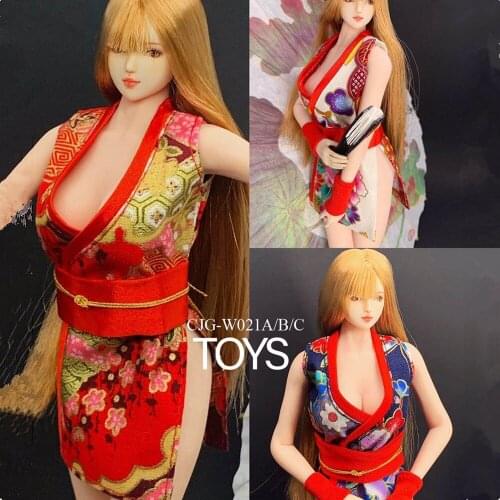 IN STOCK 1/6 Scale Female Fox Fairy Kimono Clothing Set with Mask and Flip Flop Red Fit for 12 inch Female Figure Body