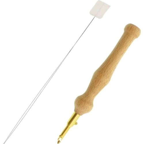 Knitting Embroidery Punch Threader Needle Pen Adjustable Sewing Accessories DIY Wooden Handle Weaving Tool Craft