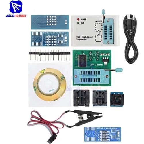 Diymore EZP2019+ High Speed USB SPI Flash Programmer Support 24 25 93 EEPROM 25 Flash Bios Chip with 8 Adapters for Win7 Win10