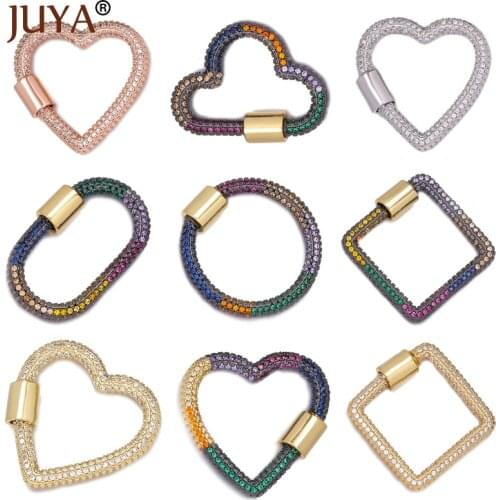 JUYA Jewelry Making Pendants Lock Hook Heart Clasp Luxury Rainbow CZ Spiral Clasps For DIY Necklace Bracelet Accessories