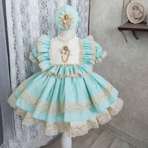 1-12Y Baby Girl Green Lace Vintage Spanish Turkish Ball Gown Princess Dress for Birthday Christmas Eid