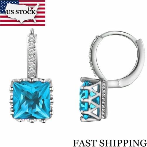US STOCK Uloveido Silver Color Square Stud Earrings for Women Red Earring Woman Zircon Earings Fashion Jewelry Orecchini BME169