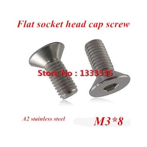 200pcs M3*8 DIN7991 Stainless steel Flat (Countersunk) Head Drive Hexagon Socket Cap Screw Bolt