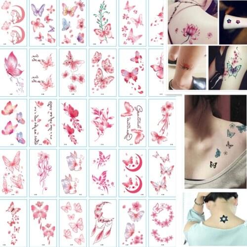 30Pcs/Set Temporary Tattoos No Repeat Temporary Tattoo Sticker Waterproof Arm Clavicle Body Art Sticker Butterfly Stickers