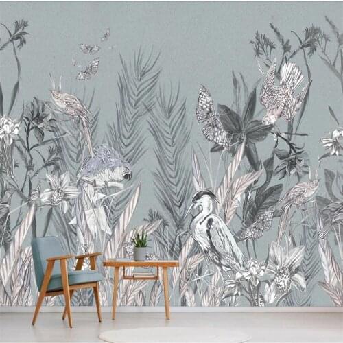 Milofi custom 3D wallpaper mural modern retro light color tropical plant background living room bedroom decoration painting wall