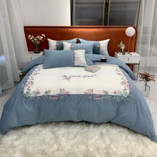4Pcs All cotton sanding Embroidery Luxury Bedding Sets/Bedclothes King Queen size Duvet Cover Bed Sheet Linens set Pillowcases