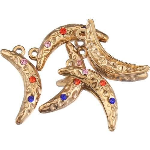 5pcs Lot Stainless Steel Gold Crystal Moon Bracelet Earring Charms Pendants for DIY Jewelry Making Findings Supplies Wholesale