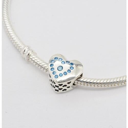 925 Sterling Silver The Blue CZ Zircon Surrounds A Heart-Shaped Pendant Charm Bracelet DIY Jewelry Making For Original Pandora
