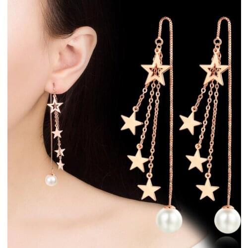 925 Sterling Silver New Jewelry New Woman Fashion Gold and Silver Earrings Long Tassel Five-pointed Star Round Retro Brincos