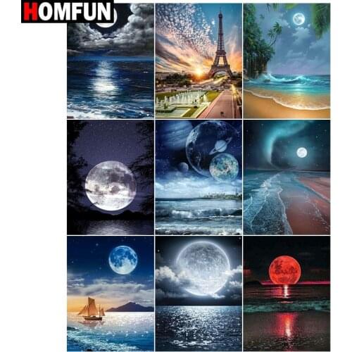 HOMFUN Diamond painting ‘’ Moon sea tower" Full Square/Round Drill Wall Decor Inlaid Resin Embroidery Craft Cross stitch