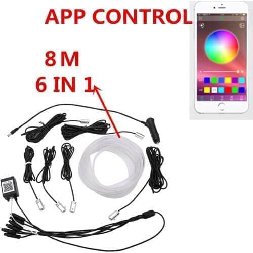 Car Ambient Light Strip Car Foot Light EL Neon Wire Strip Light Car Interior Atmosphere Light APP Sound Control Auto Backlight