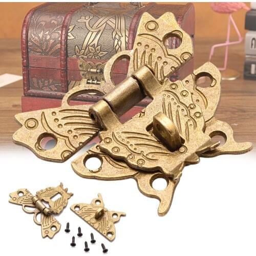 Retro Butterfly Latch Catch Vintage Alloy Wooden Jewelry Box Case Hasp Lock Cabinet Buckle For Furniture Hardware Accessories