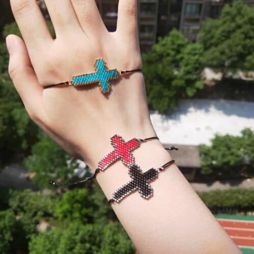 Fairywoo Religion Faith Bracelet CrossGold Delica Adjustable Rope Fashion Jewelry Miyuki Beaded Handmade Woman Bracelets Gifts